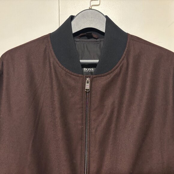 Hugo Boss "Cadus" Burgundy 100% Wool Full Zip Bomber Jacket - Medium/ Large - Picture 2 of 14